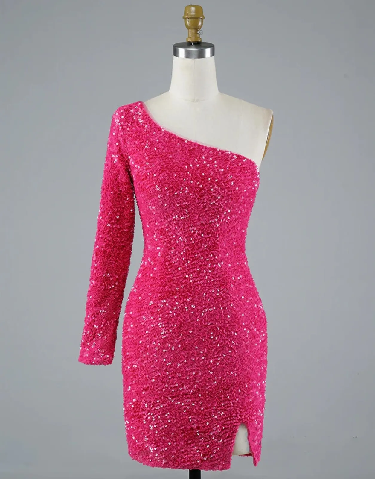 Sexy Glitter One Shoulder Single Sleeve Sequin Homecoming Party Dress