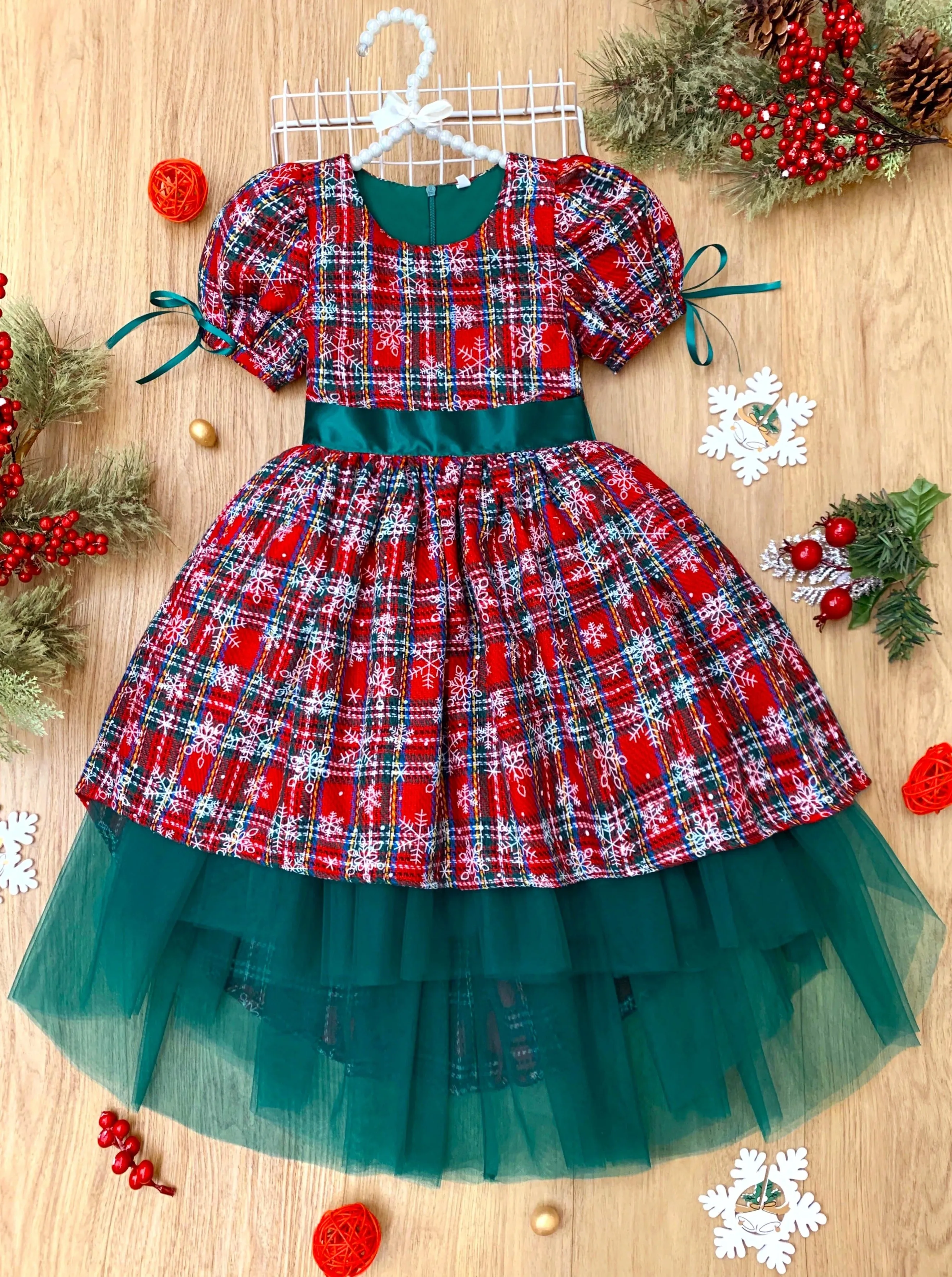 Snowflake Magic Plaid Christmas Dress