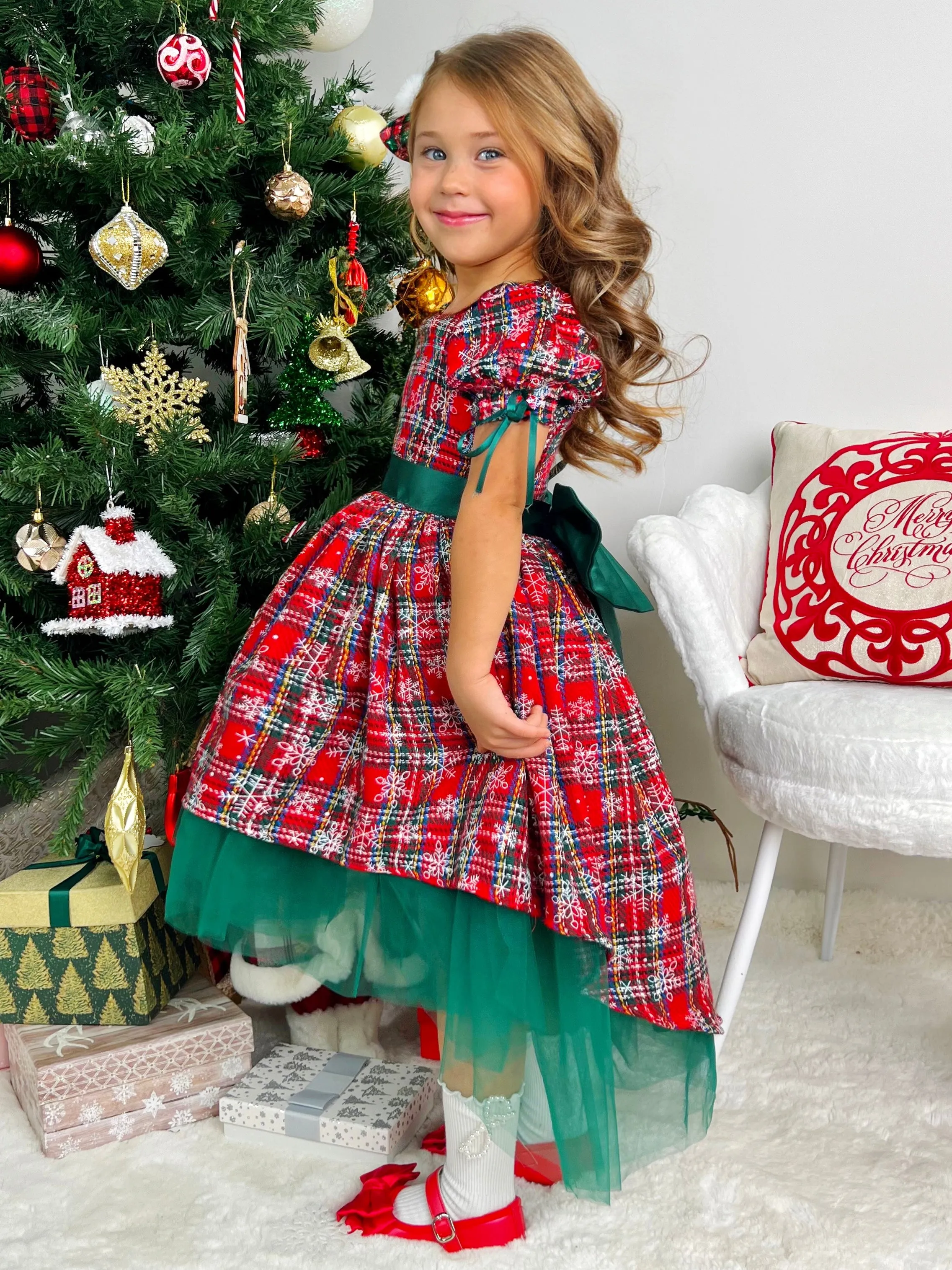 Snowflake Magic Plaid Christmas Dress