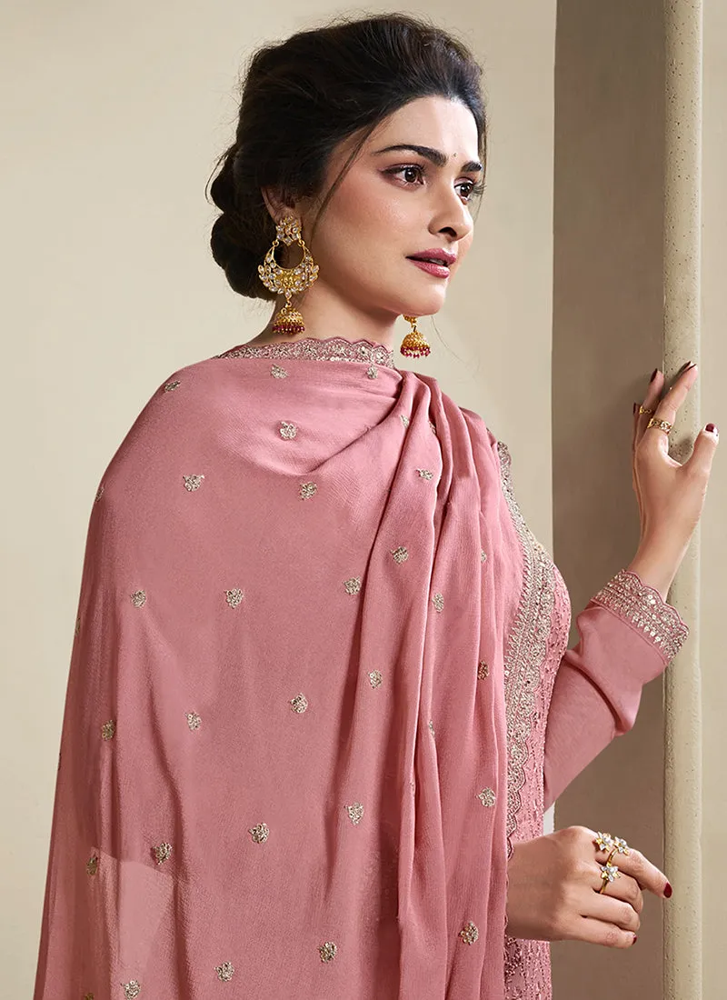 Soft Peach Chikankari Embroidered Pakistani Pant Suit