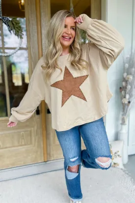 Star Studded Suede Patch Long Sleeve Top *FINAL SALE*