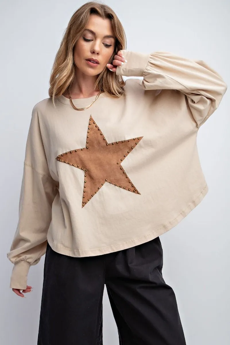 Star Studded Suede Patch Long Sleeve Top *FINAL SALE*