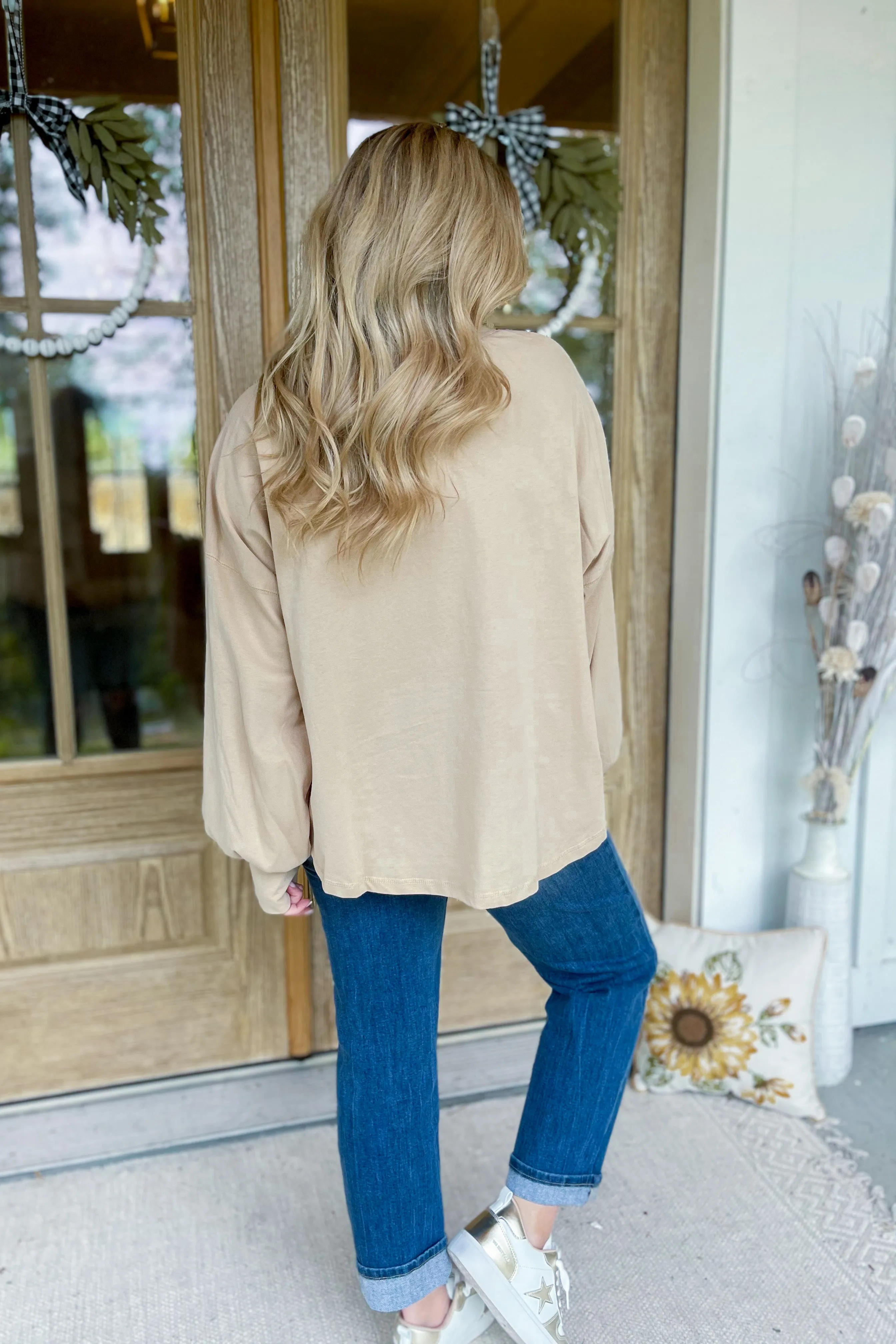 Star Studded Suede Patch Long Sleeve Top *FINAL SALE*