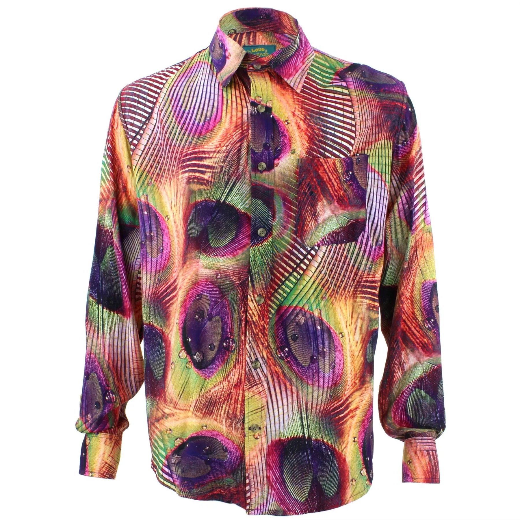 Tailored Fit Long Sleeve Shirt - Psychedelic Peacock Feathers