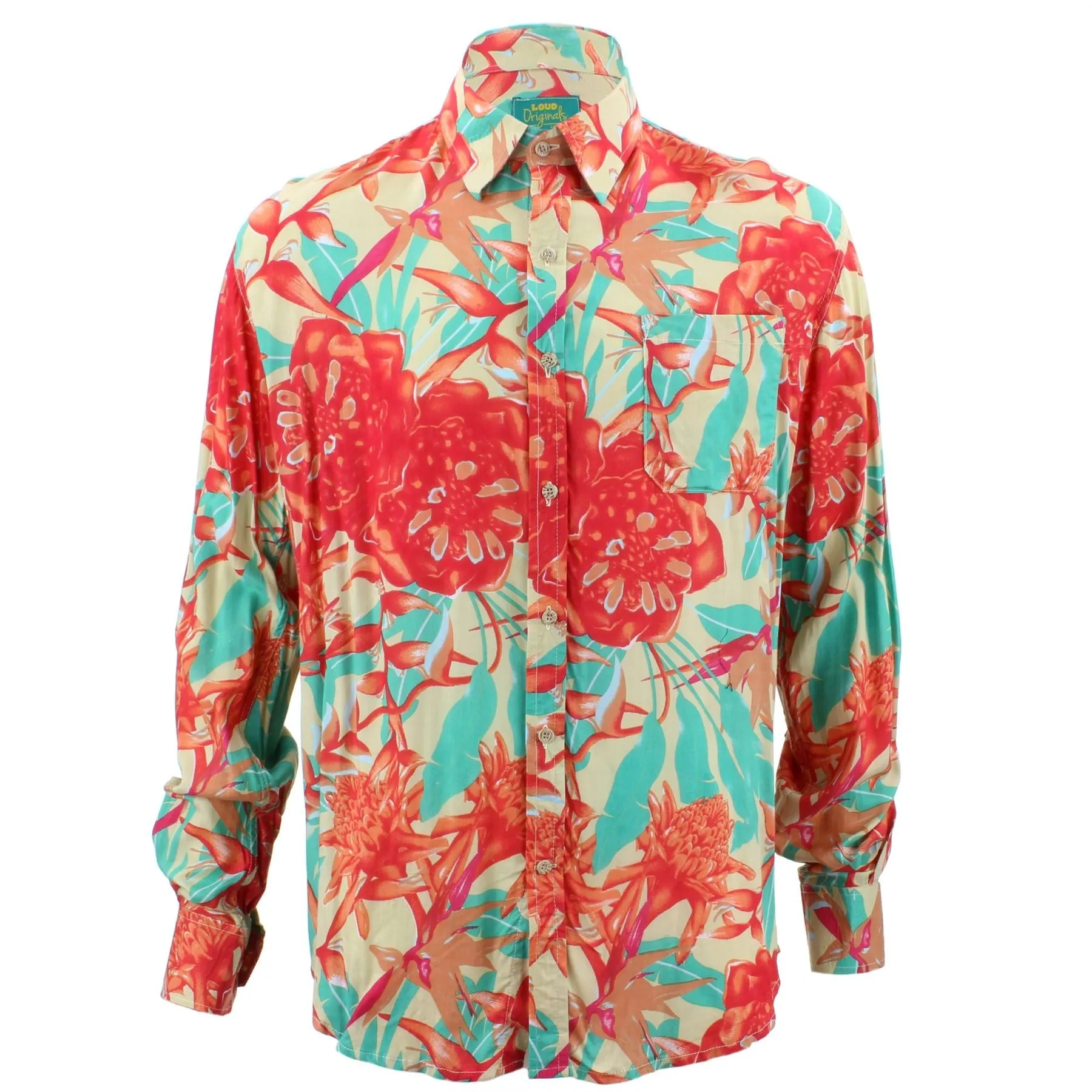 Tailored Fit Long Sleeve Shirt - Red & Turquoise Floral