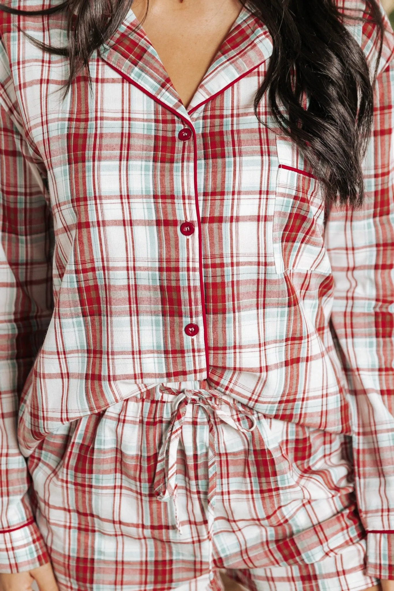 Waking Up Multi Red Plaid Shirt & Shorts Set